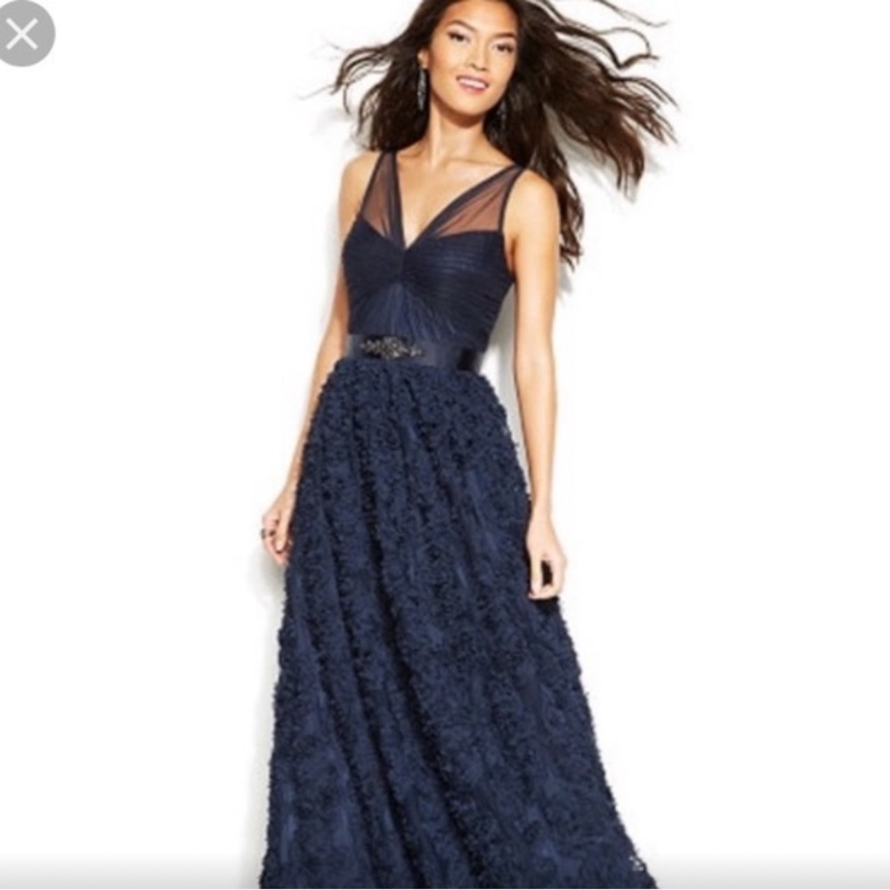 Adrianna Papell  navy Tulle Rosette Gown